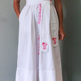Mexican Embroidered Kaftan Dress in Pink and White