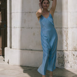 Audrey Maxi Bias Cut Silk Slip Dress in Opal
