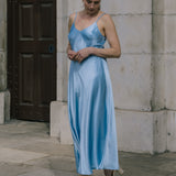 Audrey Maxi Bias Cut Silk Slip Dress in Opal