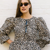 Bethany Tie Front Blouse In Cotton Leopard