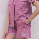 Bessie A-Line Short in Berry Red Stripe Cotton