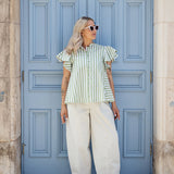 Love, Anna & Attique Striped Shirt in Pistachio by Attique