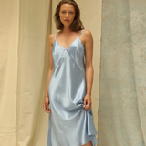 Audrey Bias Cut Midi Silk Slip Dress in Opal