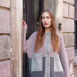 Betty Patchwork Cardigan in Heather Pink and Oatmeal