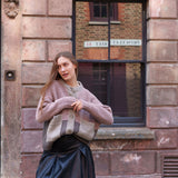 Betty Patchwork Cardigan in Heather Pink and Oatmeal