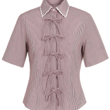 Burgundy Stripe Darted Short Sleeve Shirt