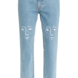 Neo High Waisted Organic Mom Fit Embroidered Jeans