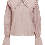 Pink Stripe Shirt with Big Frill Collar