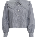 Navy Check Shirt with Big Frill Collar