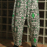 Organic Cotton and Linen Balloon Trousers in Circuit Garden