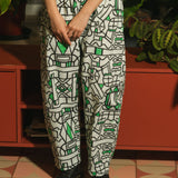 Organic Cotton and Linen Balloon Trousers in Circuit Garden