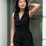 Jumpsuit in black soft crepe sleeveless
