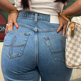Women's High Waisted Plain Blue Jeans | Sustainable & Recycled | Fanfare