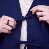 Shay Tie Front Jacket in Navy Twill