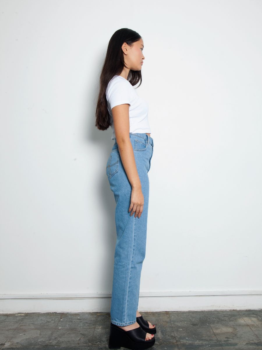 Women's High Waisted Plain Blue Jeans | Sustainable & Recycled | Fanfare