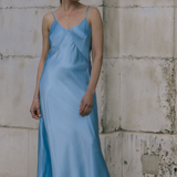 Audrey Maxi Bias Cut Silk Slip Dress in Opal