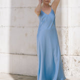 Audrey Maxi Bias Cut Silk Slip Dress in Opal
