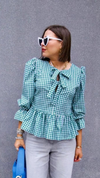 Bethany Tie Front Blouse In Green Gingham by The Well Worn