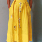 Mexican Embroidered Kaftan Dress in Lemon Yellow