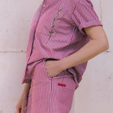 Bessie A-Line Short in Berry Red Stripe Cotton