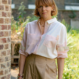 Lela Patchwork Shirt in Pastel Orange/Yellow Cotton