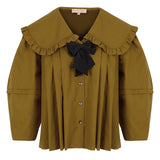 Lila Blouse in Olive Cotton with Peter Pan Collar