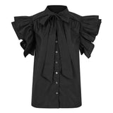Mia Frill Blouse in Black Cotton
