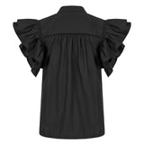 Mia Frill Blouse in Black Cotton