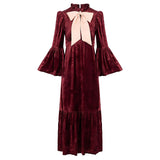 Ophelia Dress in Burgundy Velvet with Contrast Satin Tie
