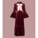 Ophelia Dress in Burgundy Velvet with Contrast Satin Tie