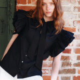 Mia Frill Blouse in Black Cotton