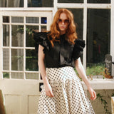 Mia Frill Blouse in Black Cotton
