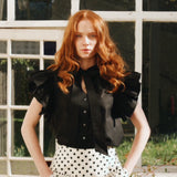 Mia Frill Blouse in Black Cotton