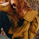 Lila Blouse in Olive Cotton with Peter Pan Collar