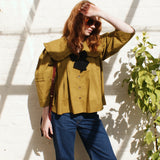 Lila Blouse in Olive Cotton with Peter Pan Collar