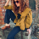 Lila Blouse in Olive Cotton with Peter Pan Collar