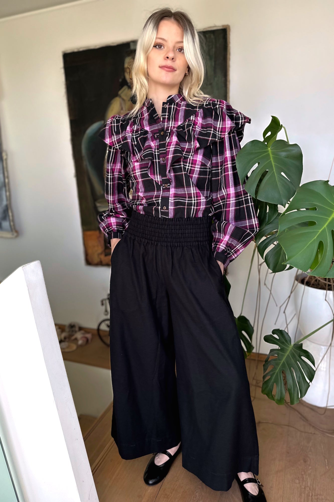 Wide Leg Trousers in Black by Indilisi