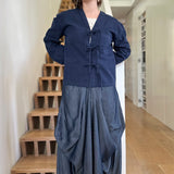 Shay Tie Front Jacket in Navy Twill