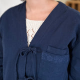 Shay Tie Front Jacket in Navy Twill