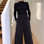 Wide Leg Trousers in Black & White Stripe by Indilisi