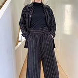Wide Leg Trousers in Black & White Stripe