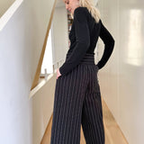 Wide Leg Trousers in Black & White Stripe