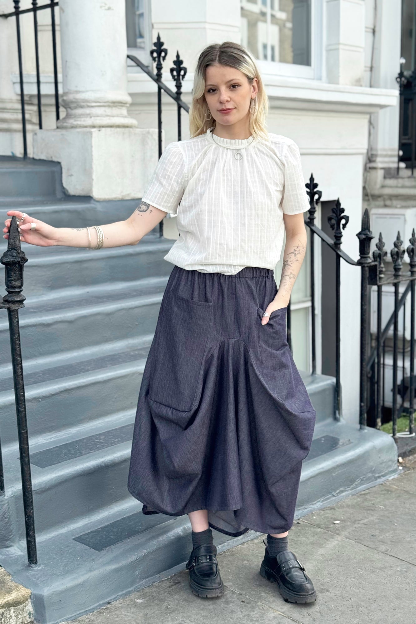 Safia Denim Midi Skirt in Denim Chambray by Indilisi