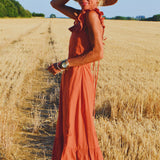 Terracotta Backless Sari Dress