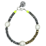 Chunky Gold and Silver Hematite & Pearl Spacer Bracelet