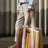 Large Recycled Plastic Shopper in Yellow, Red and White Stripe