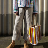 Large Recycled Plastic Shopper in Yellow, Red and White Stripe
