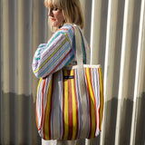 Large Recycled Plastic Shopper in Yellow, Red and White Stripe