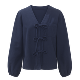 Shay Tie Front Jacket in Navy Twill