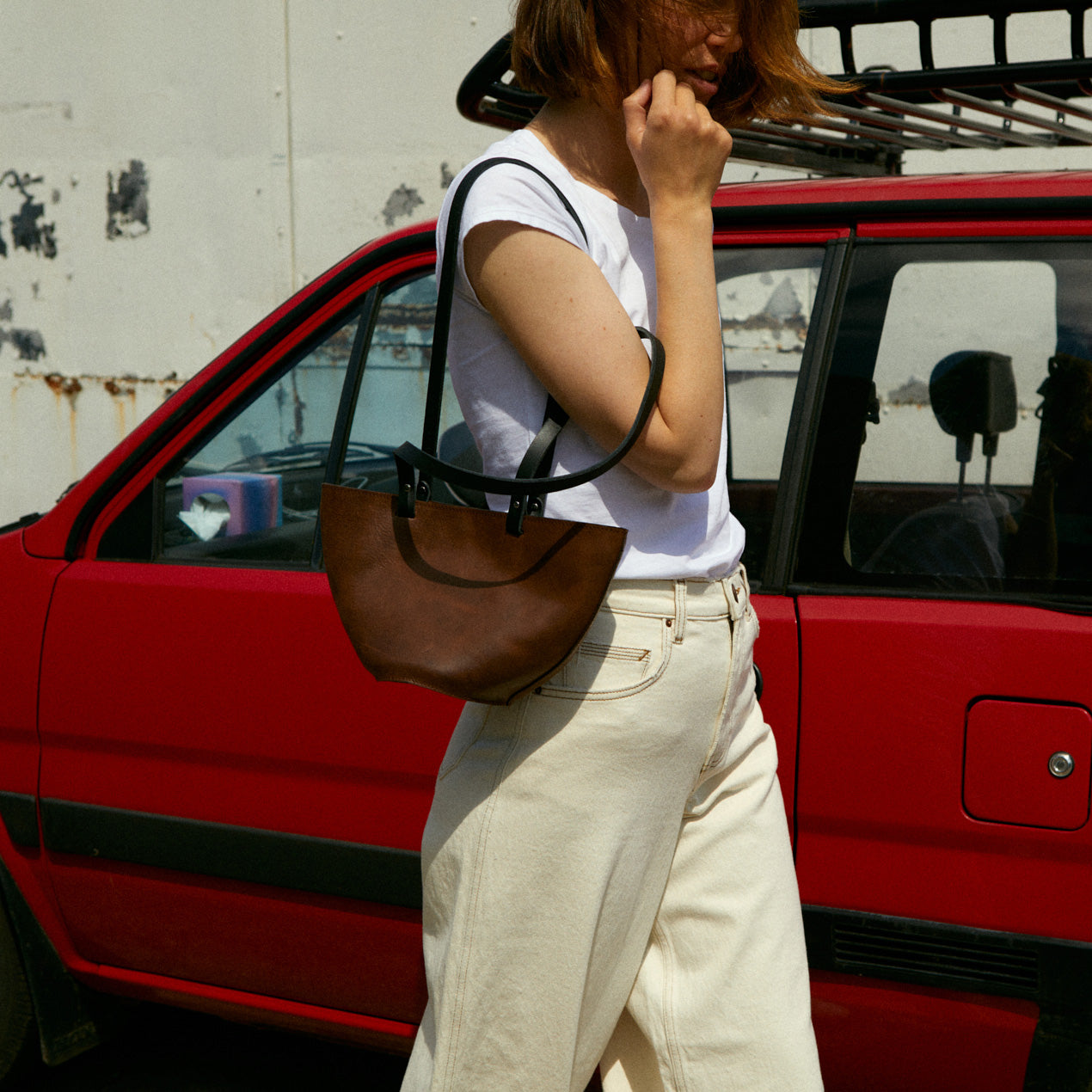 Elwin Brown Leather Bucket Bag by LPOL